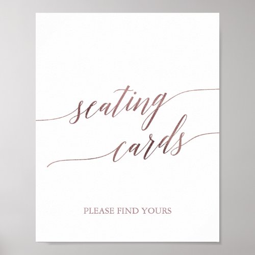 Elegant Rose Gold Calligraphy Seating Cards Sign