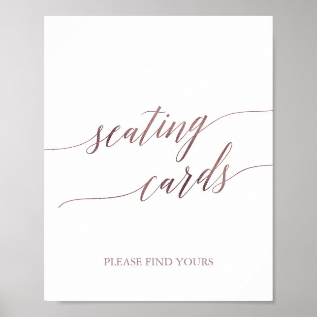 Elegant Rose Gold Calligraphy Seating Cards Sign (Front)