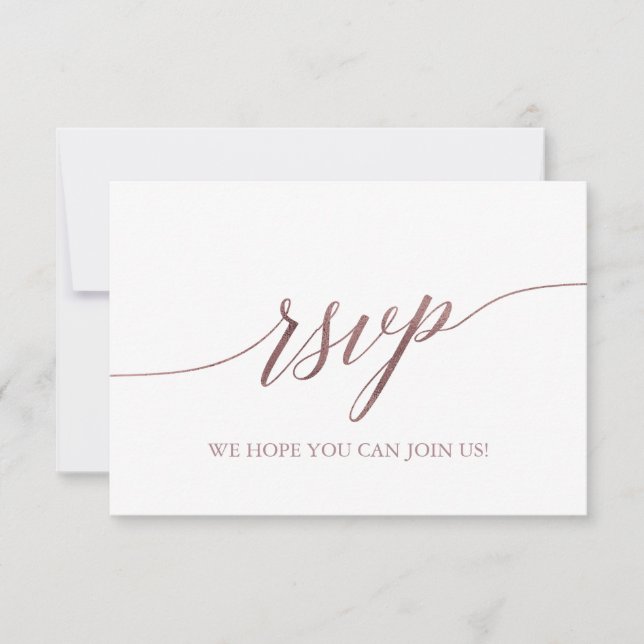 Elegant Rose Gold Calligraphy Simple RSVP Card (Front)