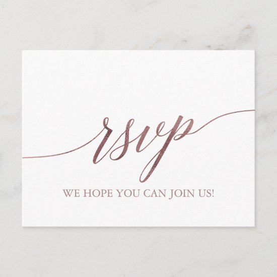 Elegant Rose Gold Calligraphy Song Request RSVP Invitation Postcard