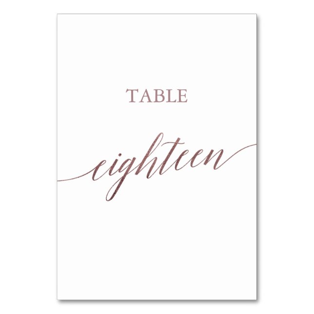 Elegant Rose Gold Calligraphy Table Eighteen Number (Front)