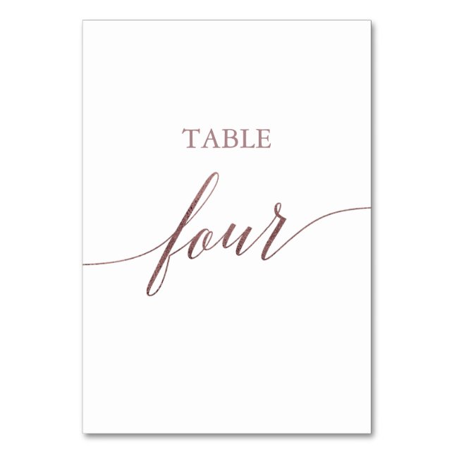 Elegant Rose Gold Calligraphy Table Four Number (Front)