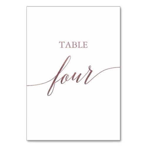 Elegant Rose Gold Calligraphy Table Four Table Number