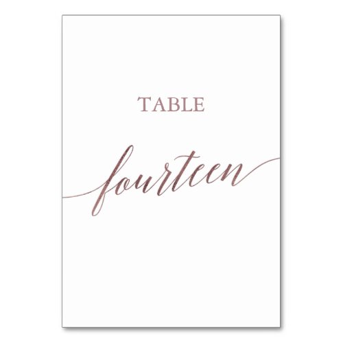 Elegant Rose Gold Calligraphy Table Fourteen Table Number
