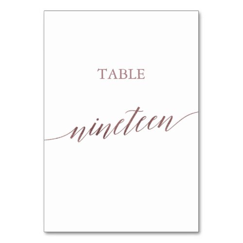 Elegant Rose Gold Calligraphy Table Nineteen Table Number