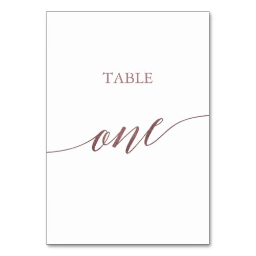 Elegant Rose Gold Calligraphy Table One Table Number