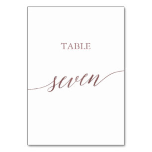Elegant Rose Gold Calligraphy Table Seven Table Number