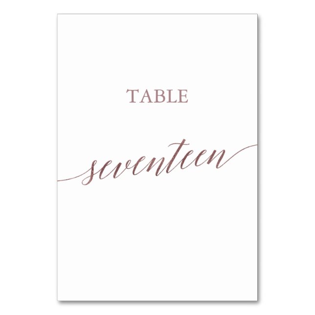 Elegant Rose Gold Calligraphy Table Seventeen Number (Front)
