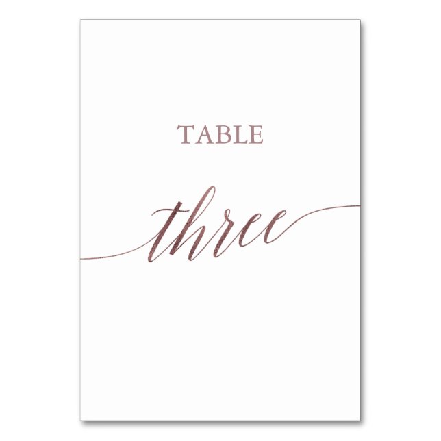 Elegant Rose Gold Calligraphy Table Three Number (Front)