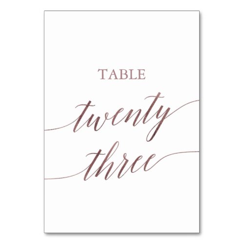 Elegant Rose Gold Calligraphy Table Twenty Three Table Number