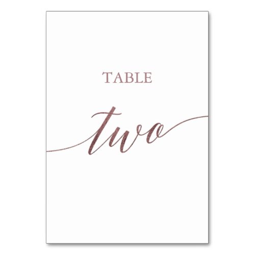 Elegant Rose Gold Calligraphy Table Two Table Number