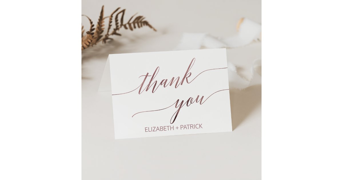 Elegant Rose Gold Calligraphy Thank You Card | Zazzle