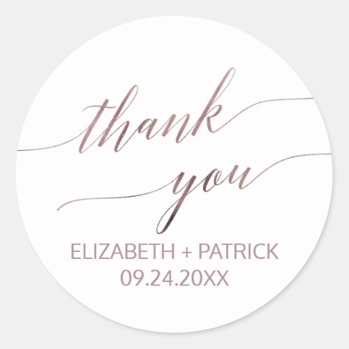 Elegant Rose Gold Calligraphy Thank You Favor Classic Round Sticker