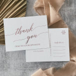 Elegant Rose Gold Calligraphy Thank You Postcard<br><div class="desc">This elegant rose gold calligraphy thank you postcard is perfect for a simple wedding. The blush pink design features a minimalist postcard decorated with romantic and whimsical faux rose gold foil typography. Personalize the front of the card with a short message. Personalize the back with a longer thank you message....</div>