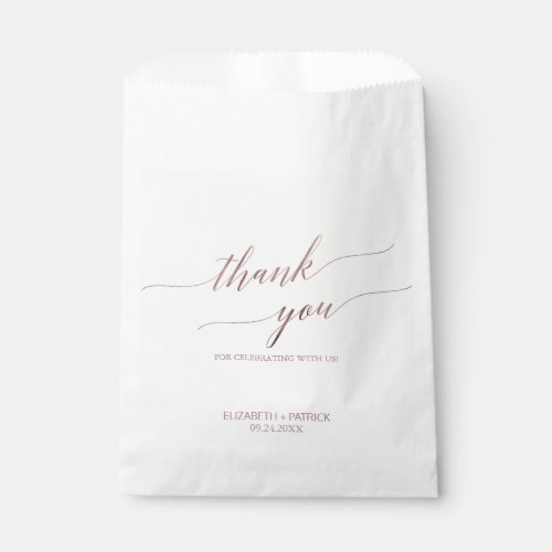 Elegant Rose Gold Calligraphy Thank You Wedding Favor Bag