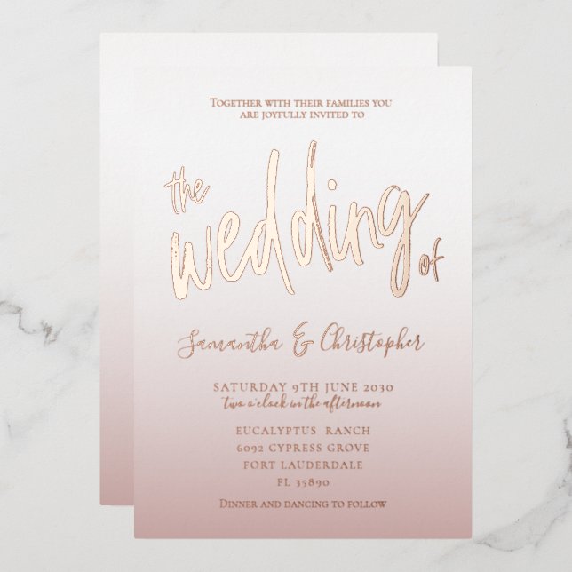Elegant Rose Gold Calligraphy The Wedding Of  Foil Foil Invitation (Front/Back)