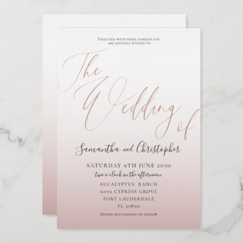 Elegant Rose Gold Calligraphy The Wedding Of  Foil Foil Invitation