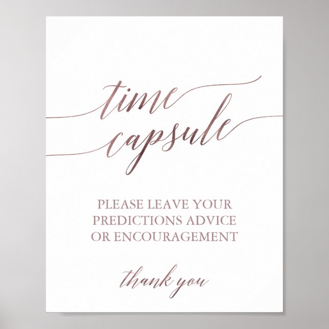 Elegant Rose Gold Calligraphy Time Capsule Sign (Front)