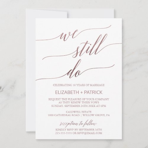 Elegant Rose Gold Calligraphy Vow Renewal Invitation