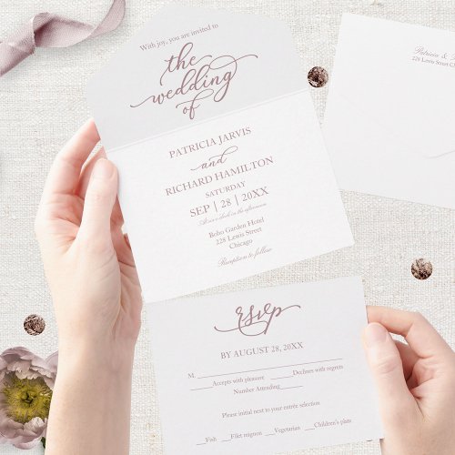 Elegant Rose Gold Calligraphy Wedding All In One Invitation