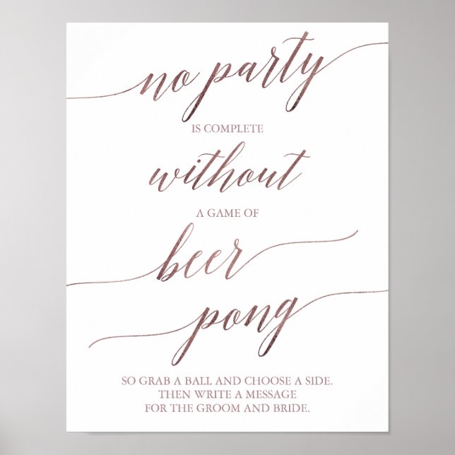 Elegant Rose Gold Calligraphy Wedding Beer Pong Poster (Front)