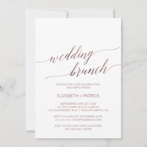 Elegant Rose Gold Calligraphy Wedding Brunch Invitation