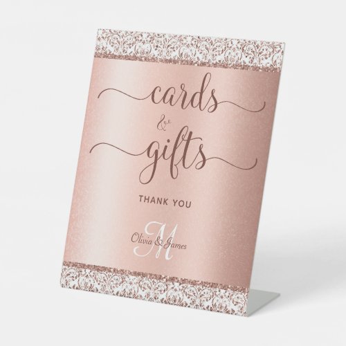Elegant Rose Gold Calligraphy Wedding Cards Gifts Pedestal Sign