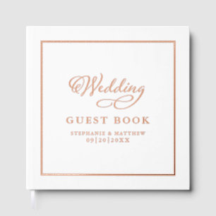 Elegant Rose Gold Calligraphy Wedding Chic White Foil Guest Book