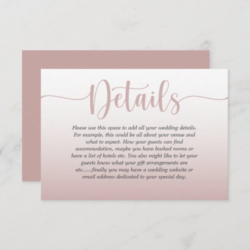 Elegant Rose Gold  Calligraphy Wedding Details En Enclosure Card