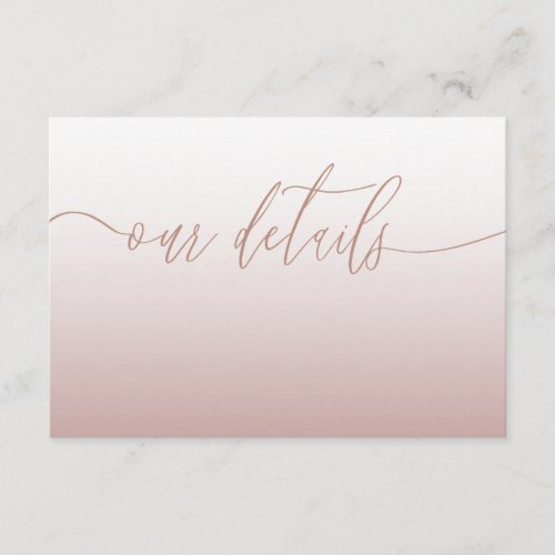 Elegant Rose Gold  Calligraphy Wedding Details  Enclosure Card