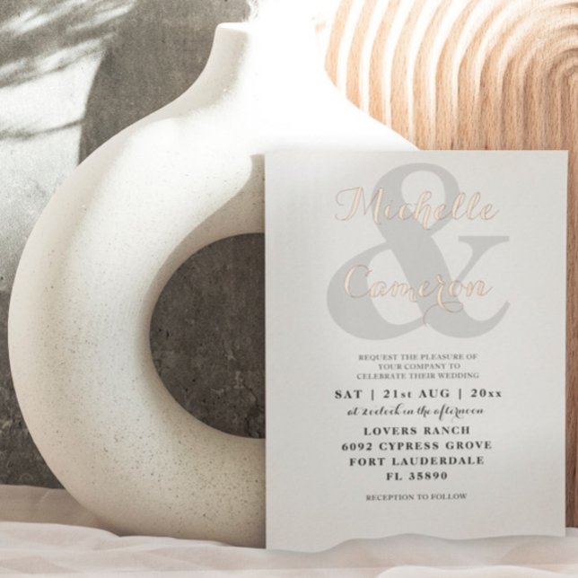 Elegant Rose Gold Calligraphy Wedding  Foil Invitation (Creator Uploaded)