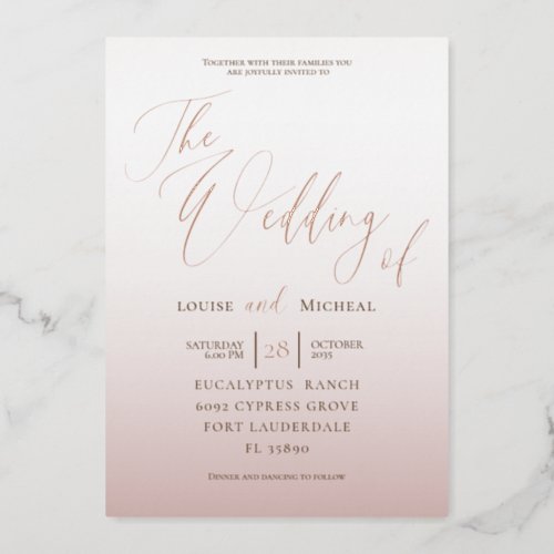 Elegant Rose Gold Calligraphy Wedding  Foil Invitation