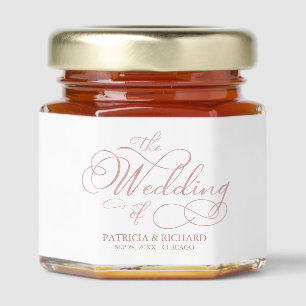 Elegant Rose Gold Calligraphy Wedding Honey Jar Favors