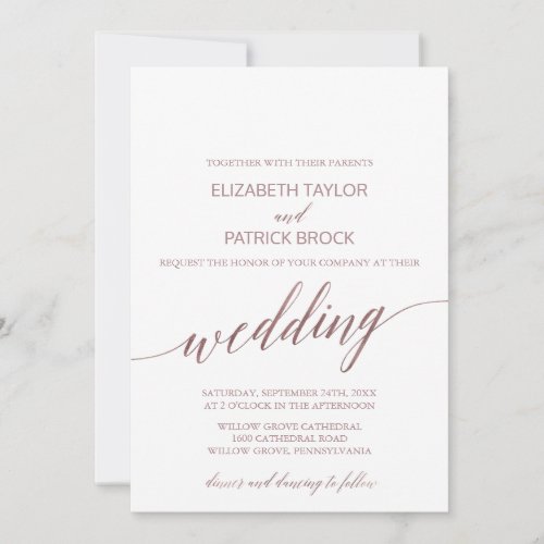 Elegant Rose Gold Calligraphy Wedding Invitation