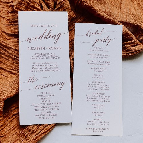 Elegant Rose Gold Calligraphy Wedding Program