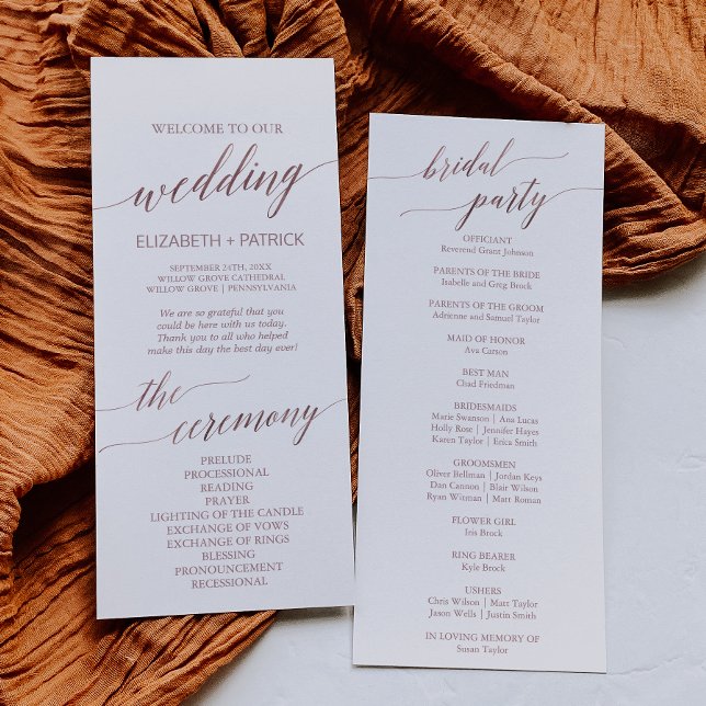 Elegant Rose Gold Calligraphy Wedding Program (Creator Uploaded)