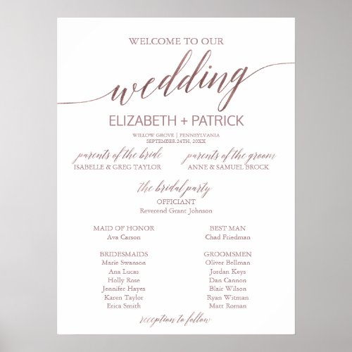 Elegant Rose Gold Calligraphy Wedding Program Poster