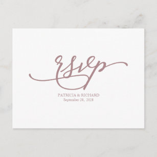 Elegant Rose Gold Calligraphy Wedding RSVP Postcard