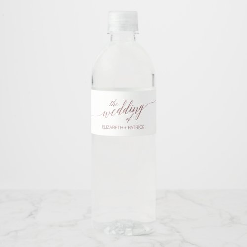 Elegant Rose Gold Calligraphy Wedding Water Bottle Label