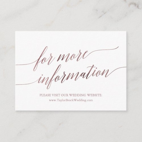 Elegant Rose Gold Calligraphy Wedding Website Enclosure Card