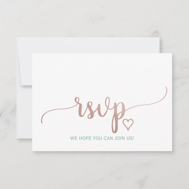 Elegant Rose Gold Calligraphy Wedding Website RSVP Card (Front)