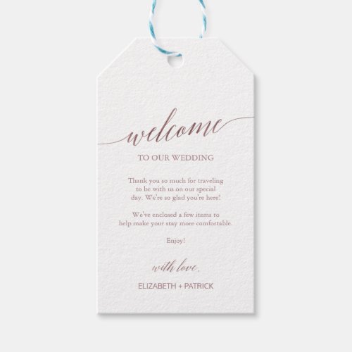 Elegant Rose Gold Calligraphy Wedding Welcome Gift Tags