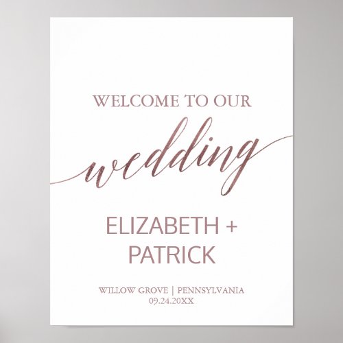 Elegant Rose Gold Calligraphy Wedding Welcome Poster
