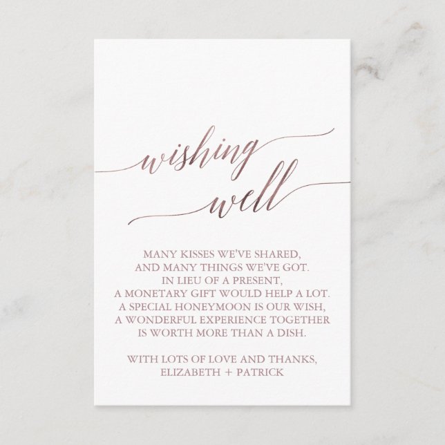 Elegant Rose Gold Calligraphy Wishing Well Enclosure Card (Front)