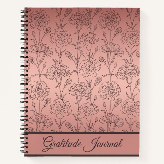 Elegant Rose Gold Carnation Gratitude Journal (Front)