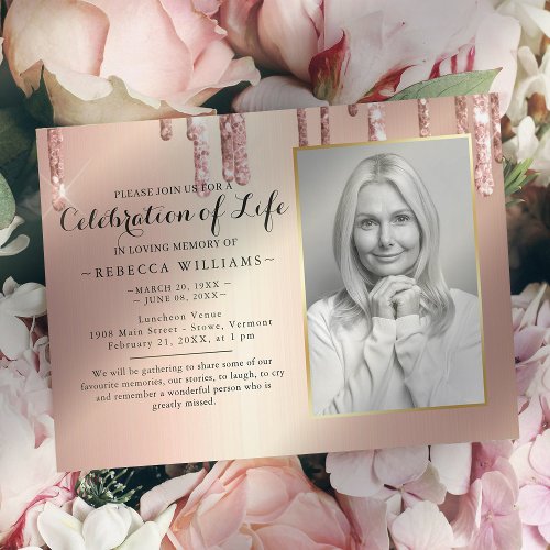 Elegant Rose Gold Celebration of life Invitation