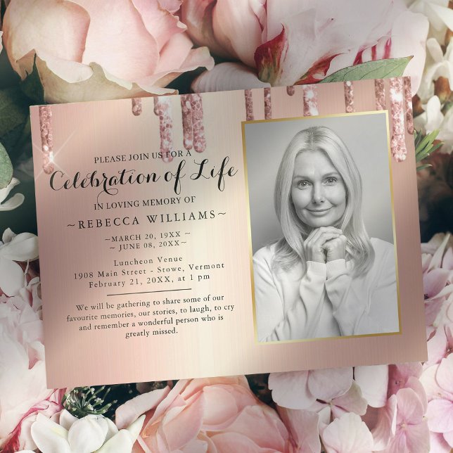 Elegant Rose Gold Celebration of life Invitation (Creator Uploaded)