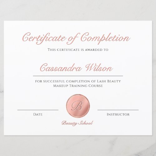 Elegant Rose Gold Certificate of Completion