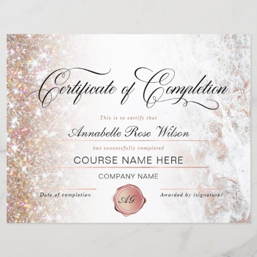 Elegant Rose Gold Certificate of Completion Award 