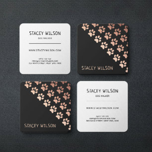 Elegant Rose Gold & Charcoal Walker   Pet Groomer Square Business Card
